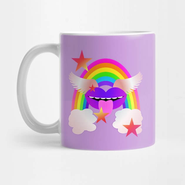 Groovy Winged Lips, Rainbow & Stars - PURPLE by RawSunArt